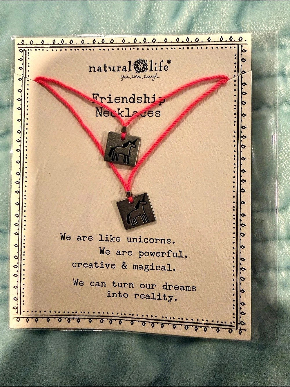 natural life Unicorn Friendship Necklace Pink & Black NWT
